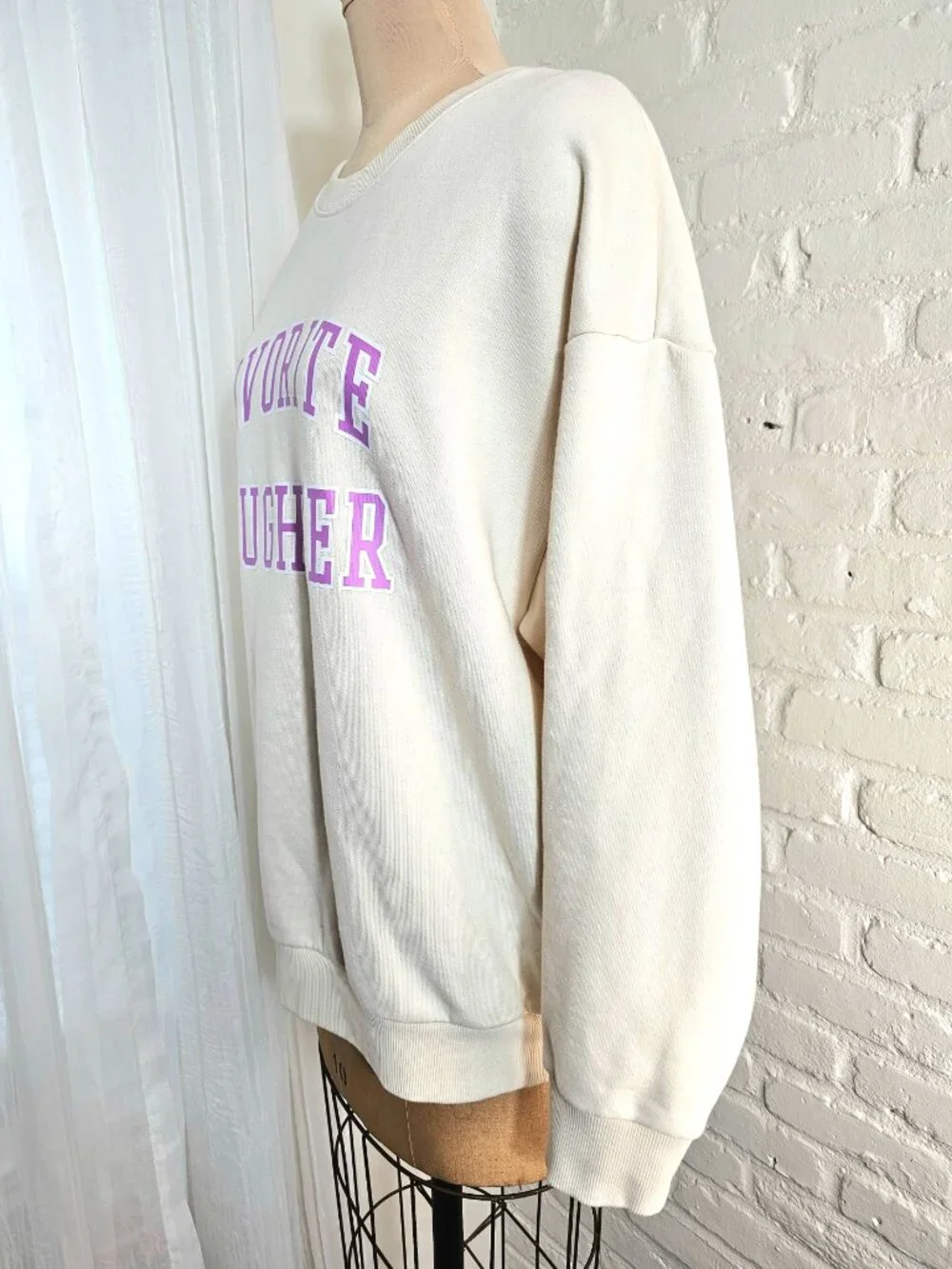 Favorite Daughter Graphic Sweatshirt Cream Pink Logo Pullover Size Large - Picture 7 of 10